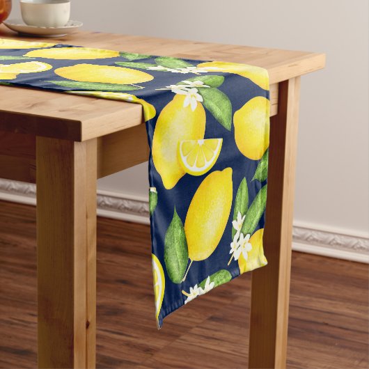 Citrus Botanical Lemon Navy Blue Großer Tischläufer (Beispiel)