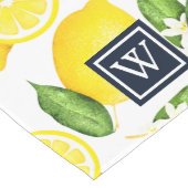 Citrus Botanical Lemon Navy Monogram Großer Tischläufer (Ecke)
