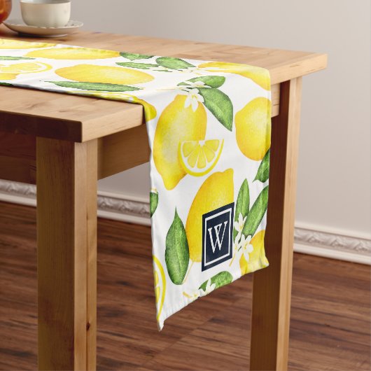Citrus Botanical Lemon Navy Monogram Großer Tischläufer (Beispiel)