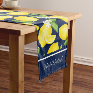 Citrus Botanical Lemon Personalize Navy Blue Großer Tischläufer