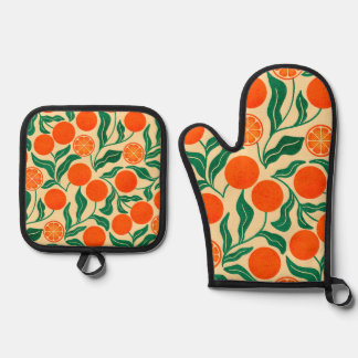 Citrus Botanical Oven Mitt & Pot Holder Ofenhandschuh & Topflappen-Set