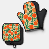 Citrus Botanical Oven Mitt & Pot Holder Ofenhandschuh & Topflappen-Set (Vorderseite/Rückseite)