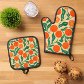 Citrus Botanical Oven Mitt & Pot Holder Ofenhandschuh & Topflappen-Set (Oben Unten)