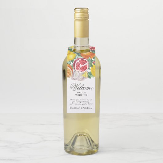 Citrus Botanical Wedding Willkommen Flaschenanhänger (Auf Flasche)