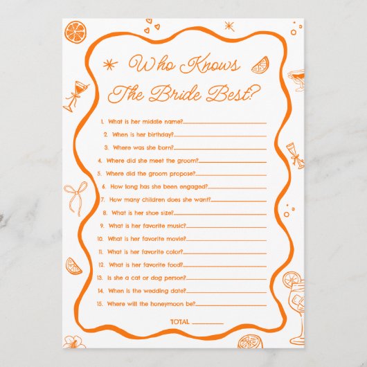 Citrus Brautparty, das Bride Game Card kennt Einladung (Vorderseite)