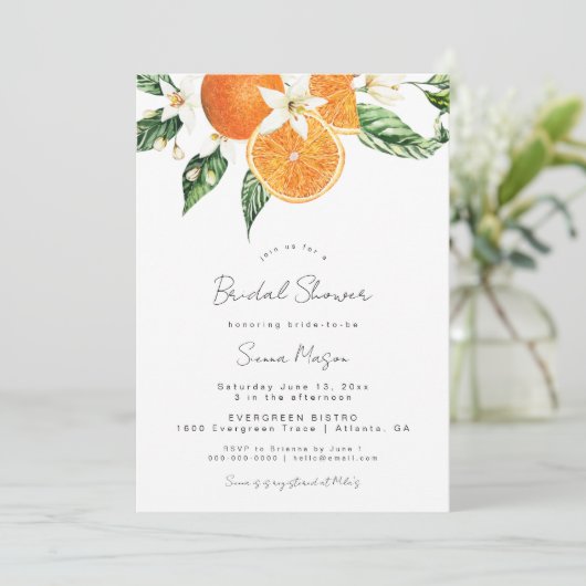 Citrus Brautparty Foto Einladung (Stehend Vorderseite)