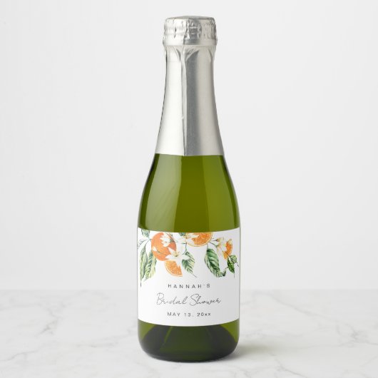 Citrus Brautparty Mini Sparkling Weinkarte Schaumweinetikett (Vorderseite)