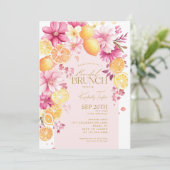 Citrus Bridal Brunch Bright Florals Lemons Einladung (Stehend Vorderseite)