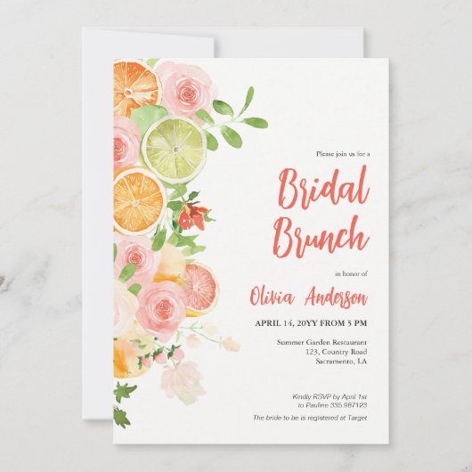 Citrus Bridal Brunch Dusche Einladung (Vorderseite)