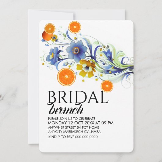 Citrus Bridal Brunch Einladung Template, Orange B (Vorderseite)
