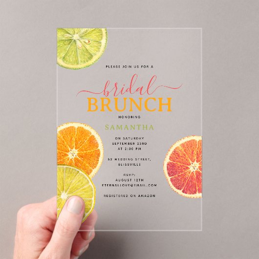 Citrus Bridal Brunch Lemon Orange Brautparty Acryleinladungen (Insitu (Handheld))