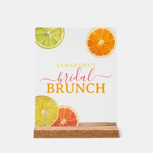Citrus Bridal Brunch Lemon Orange Brautparty Acrylschild (Vorderseite)