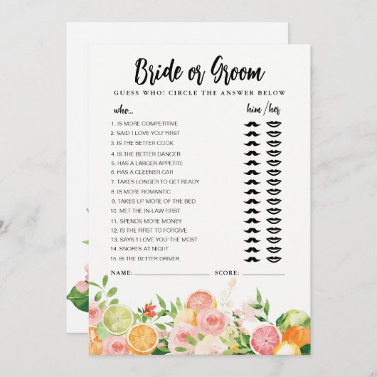 Citrus Bridge oder Groom Spiel vollständig editier Einladung (Vorne/Hinten)