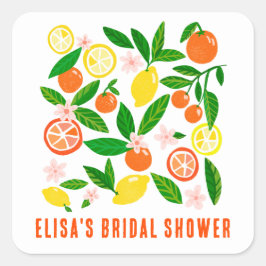 Citrus Celebration Bright Custom BRIDAL SHOWER  Quadratischer Aufkleber