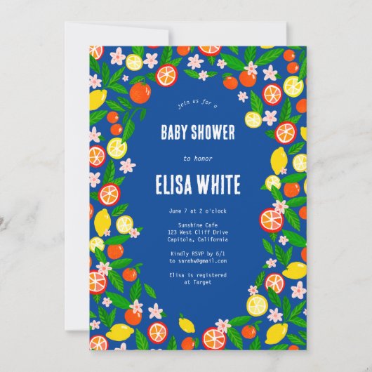 Citrus Celebration CUSTOM QR Code BABY SHOWER Einladung (Vorderseite)