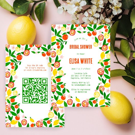 Citrus Celebration CUSTOM QR Summer BRIDAL SHOWER Einladung