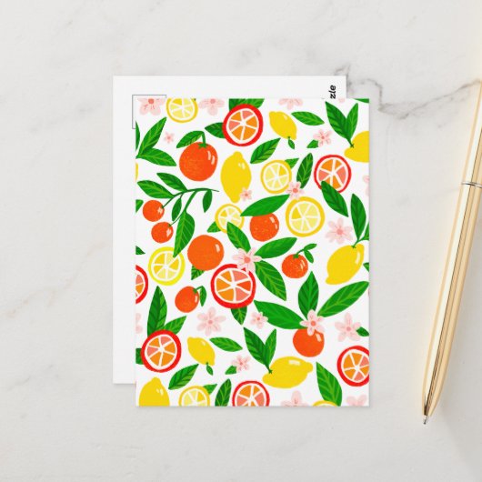 Citrus Celebration Lovely Lemons & Orange Bold Postkarte (Vorderseite/Rückseite Beispiel)