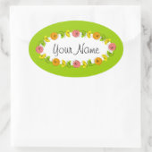 Citrus Circle Green Name Aufkleber rund (Tasche)