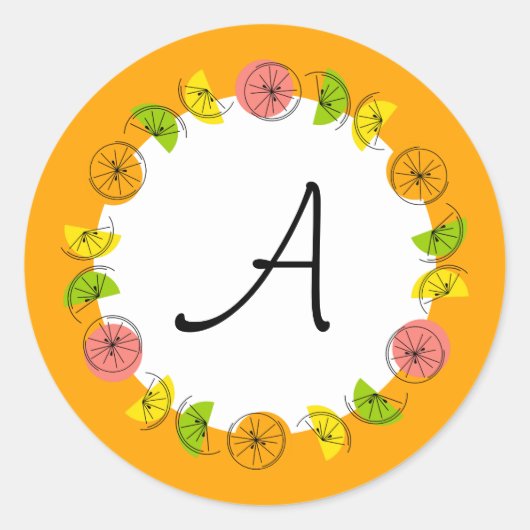 Citrus Circle Orange Monogram Aufkleber rund (Vorderseite)