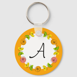 Citrus Circle Orange Monogramm doppelseitig Schlüsselanhänger