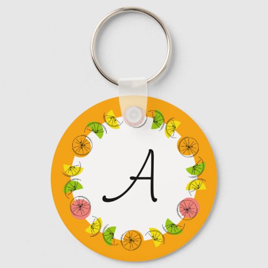 Citrus Circle Orange Monogramm doppelseitig Schlüsselanhänger (Vorderseite)