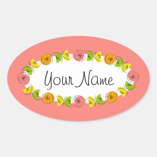Citrus Circle Pink Name Aufkleber rund (Vorderseite)