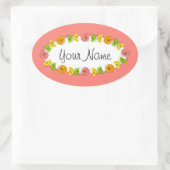 Citrus Circle Pink Name Aufkleber rund (Tasche)