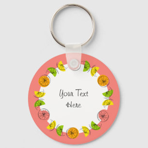 Citrus Circle Pink Text Aluminium doppelseitig Schlüsselanhänger