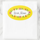 Citrus Circle Yellow Name Aufkleber rund (Tasche)