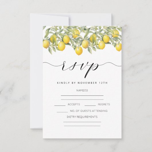 Citrus Citrus Wedding RSVP Karten für Lemon (Vorderseite)