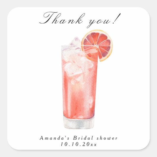 Citrus Cocktail Bridal Shower Quadratischer Aufkleber (Vorderseite)