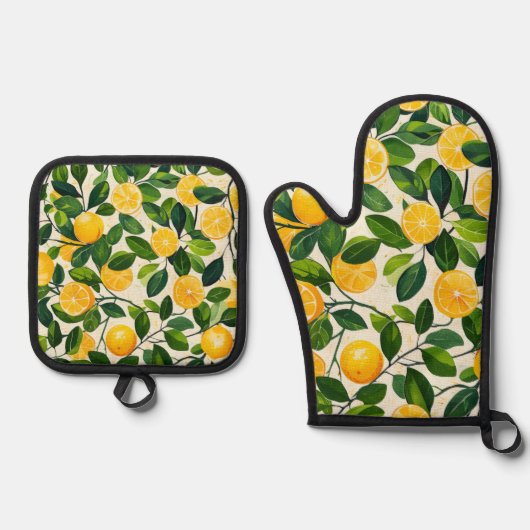 "Citrus Delight Kitchen Set" Ofenhandschuh & Topflappen-Set (Vorderseite)