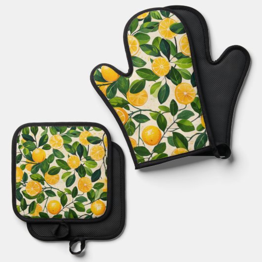 "Citrus Delight Kitchen Set" Ofenhandschuh & Topflappen-Set (Vorderseite/Rückseite)