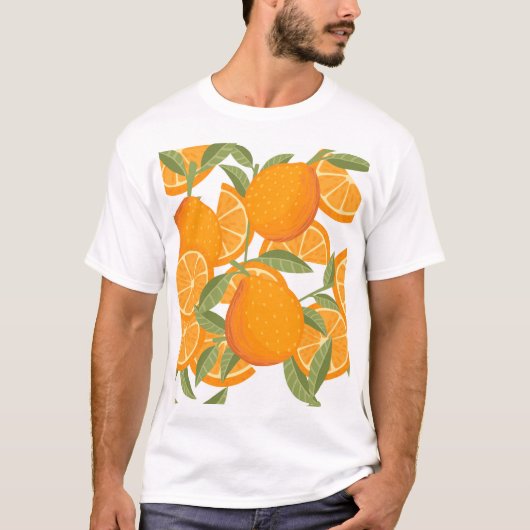 Citrus Delight: Orangefarbenes Muster T-Shirt (Vorderseite)