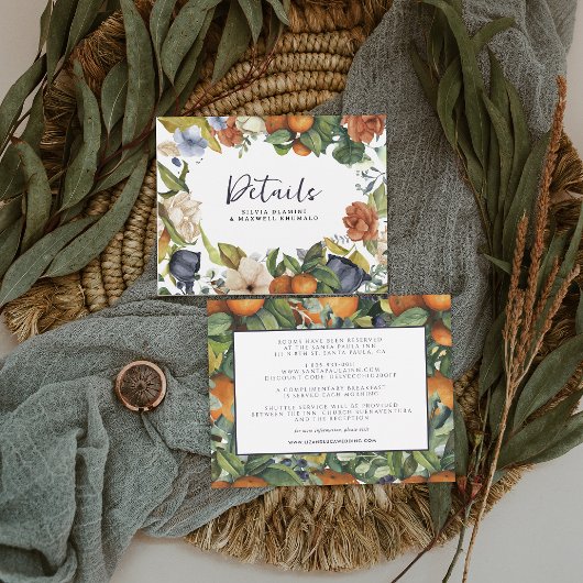 Citrus Floral | Angaben zu botanischen Hochzeitgäs Begleitkarte