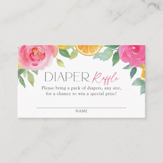 Citrus Floral Baby Showdiaper Raffle Ticket Begleitkarte (Vorderseite)