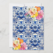 Citrus Floral Blue Tile Brautparty Einladung (Rückseite)