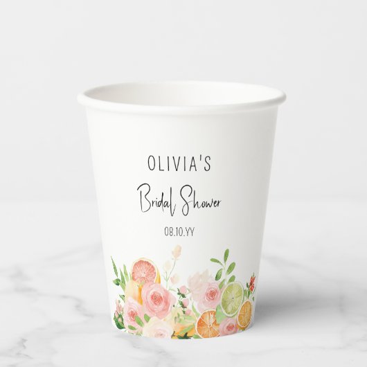 Citrus Floral Brautparty Dusche Pappbecher (Vorderseite)