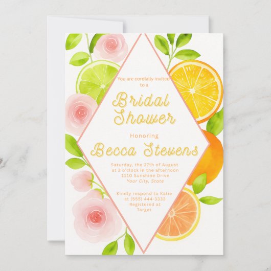 Citrus Floral Bridal Dusche Einladung (Vorderseite)