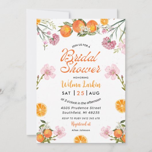 Citrus Floral Bridal Dusche Einladung (Vorderseite)