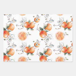 Citrus Floral Bumble Bee Watercolor Geschenkpapier Set