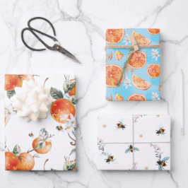 Citrus Floral Bumble Bee Watercolor Geschenkpapier Set
