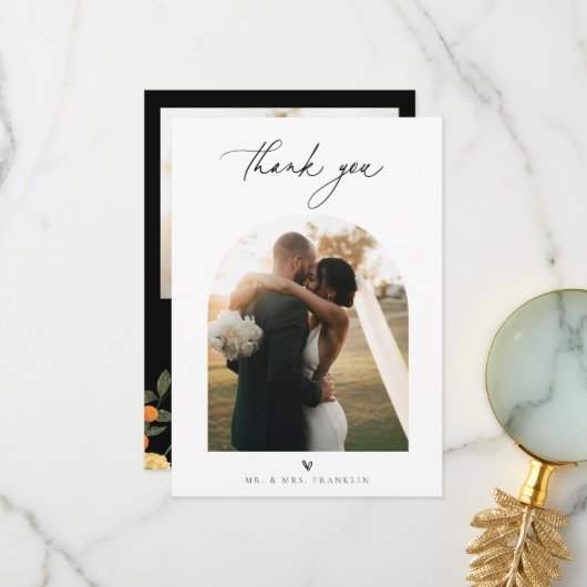 Citrus Floral Chic Minimalistisch Hochzeitsszitz F Dankeskarte (Vorderseite/Rückseite Beispiel)