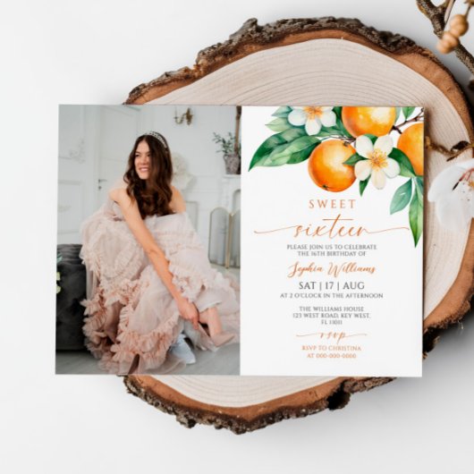 Citrus Floral Foto Sweet 16 Geburtstag Einladung
