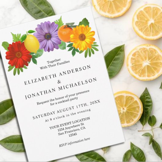 Citrus Floral Garden Wedding Cocktail Party Einladung
