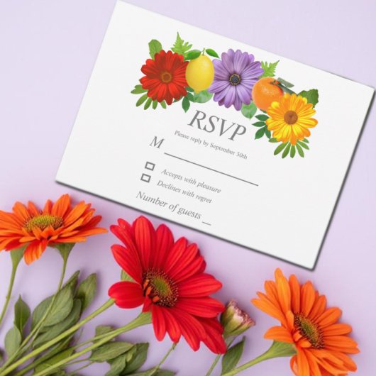 Citrus Floral Garden Wedding RSVP Karte