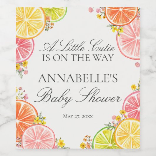 Citrus Floral Kleine Süsse Kinderdusche Nachtisch Weinetikett (Einzelnes Label)