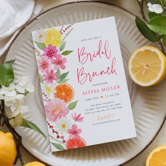 Citrus Floral Lemon Orange Brautparty Brunch Einladung