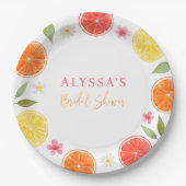 Citrus Floral Lemon Orange Brautparty Pappteller (Vorderseite)