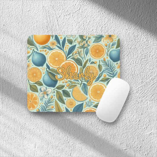 Citrus Floral Muster Vibrannte Botanischer Sommer Mousepad